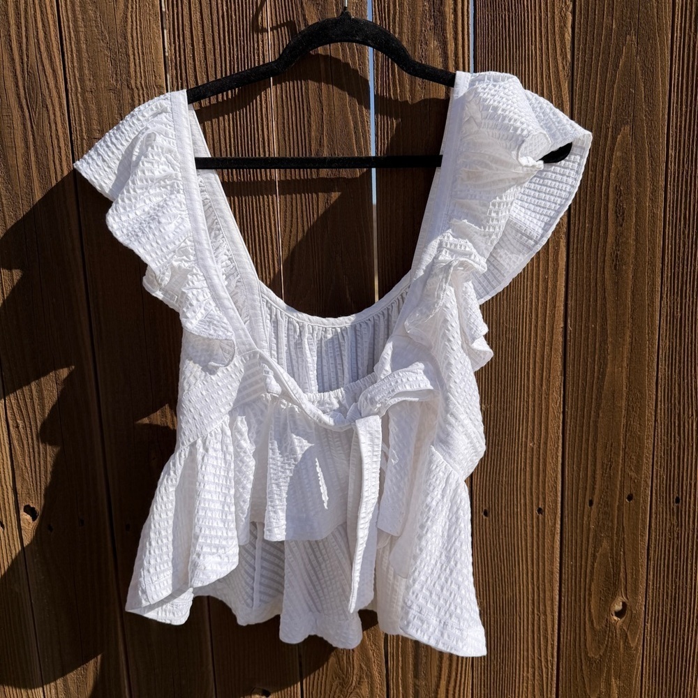 Maeve by Anthropologie White Ruffle Peplum Top – Size M - Picture 2 of 6